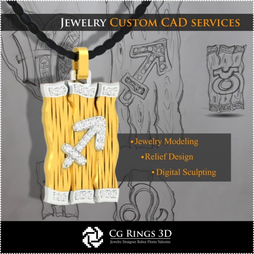Pendentif Signe du Sagittaire - CAO 3D pour la maison, CAO 3D de bijoux, CAO 3D de pendentifs, pendentifs diamant 3D,