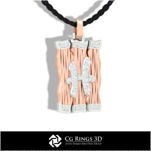 Fische Sternzeichen-Anhänger - 3D-CAD Zuhause, Schmuck 3D-CAD, Anhänger 3D-CAD, 3D-Diamantanhänger, 3D-Sternzeichen-Anhänger 2