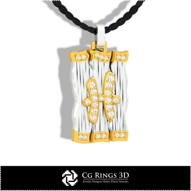 双鱼座星座吊坠 - 3D CAD 家居，珠宝 3D CAD，吊坠 3D CAD，3D 钻石吊坠，3D 星座吊坠