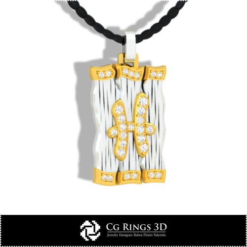 双鱼座星座吊坠 - 3D CAD 家居，珠宝 3D CAD，吊坠 3D CAD，3D 钻石吊坠，3D 星座吊坠