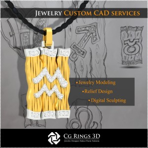 Wassermann Sternzeichen-Anhänger - 3D-CAD Home, Schmuck 3D-CAD, Anhänger 3D-CAD, 3D-Diamantanhänger, 3D-Sternzeichen-Anhänger