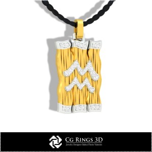Aquarius Zodiac Pendant - 3D CAD Home, Jewelry 3D CAD, Pendants 3D CAD , 3D Diamond Pendants, 3D Zodiac Pendants 2