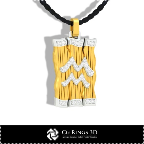 Pendentif Signe du Verseau - CAO 3D Maison, Bijoux CAO 3D, Pendentifs CAO 3D, Pendentifs Diamant 3D, Pendentifs Zodiaque 3D