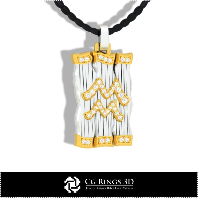 Colgante del Signo Acuario - CAD 3D para Hogar, CAD 3D de Joyería, CAD 3D de Colgantes, Colgantes de Diamante 3D, Colgantes