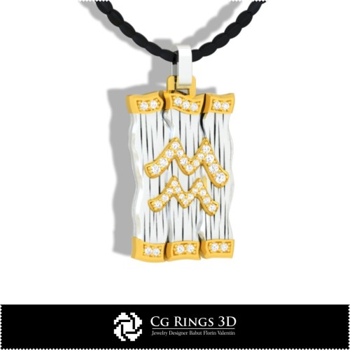Colgante del Signo Acuario - CAD 3D para Hogar, CAD 3D de Joyería, CAD 3D de Colgantes, Colgantes de Diamante 3D, Colgantes