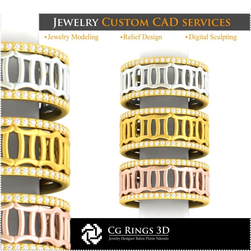 Inel cu Zodia Gemeni - CAD 3D pentru Acasă, CAD 3D Bijuterii, CAD 3D Inele, Verighete 3D, Inele Eternitate 3D