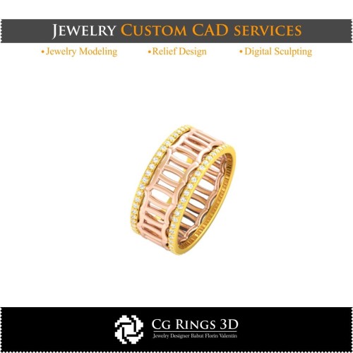 Anillo con Géminis Zodiacal - CAD 3D para el hogar, CAD 3D de joyería, CAD 3D de anillos, CAD 3D de alianzas de boda, CAD 3D de