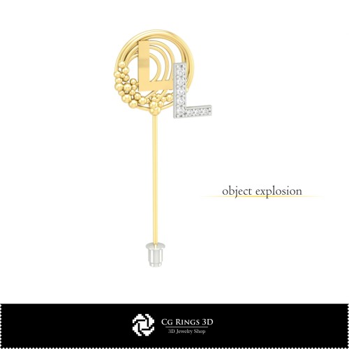 3D-Brosche mit Buchstabe L Home, Schmuck 3D-CAD, Broschen 3D-CAD, 3D-Broschen-Stecknadel