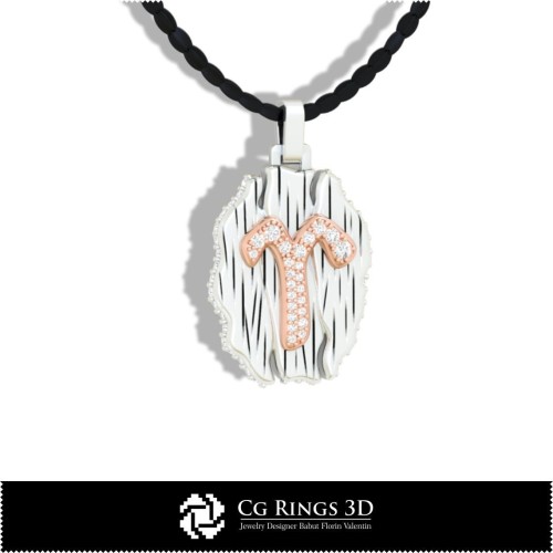 Pendentif Signe du Bélier - CAO 3D Maison, CAO 3D Bijoux, CAO 3D Pendentifs, CAO 3D Bijoux Vintage, Pendentifs Zodiaque 3D,