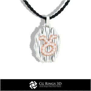 Stier-Zeichenanhänger - 3D-CAD Home, Schmuck 3D-CAD, Anhänger 3D-CAD, Vintage-Schmuck 3D-CAD, 3D-Zeichenanhänger, 3D-Retro-Mo 2