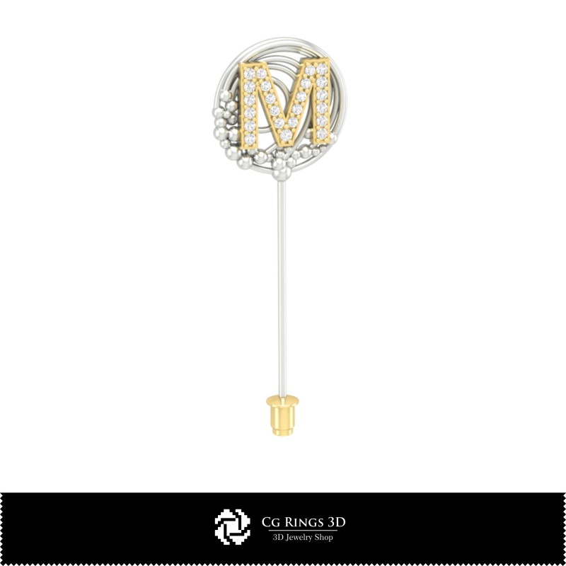 Broche 3D avec lettre M Maison, Bijoux CAO 3D, Broches CAO 3D, Broche à épingle 3D