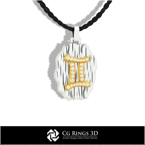 Colgante Zodiaco Géminis - CAD 3D para el hogar, CAD 3D de joyería, CAD 3D de colgantes, CAD 3D de joyería vintage, colgantes