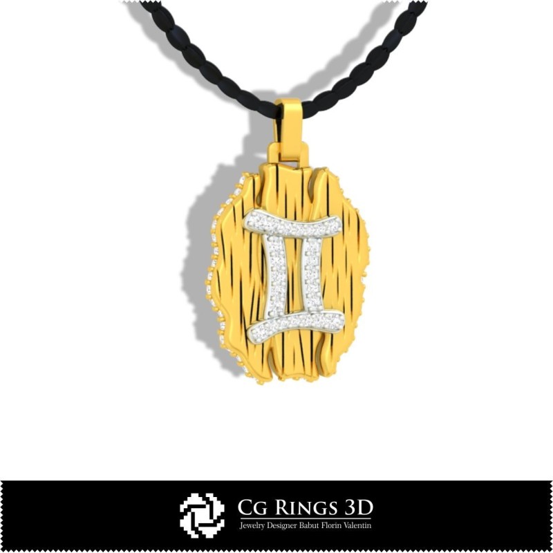 Gemini Zodiac Pendant - 3D CAD Home, Jewelry 3D CAD, Pendants 3D CAD , Vintage Jewelry 3D CAD , 3D Zodiac Pendants, 3D Retro Mo
