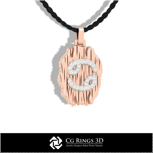 巨蟹座星座吊坠 - 3D CAD 家居, 珠宝 3D CAD, 吊坠 3D CAD, 复古珠宝 3D CAD, 3D 星座吊坠, 3D 复古风格