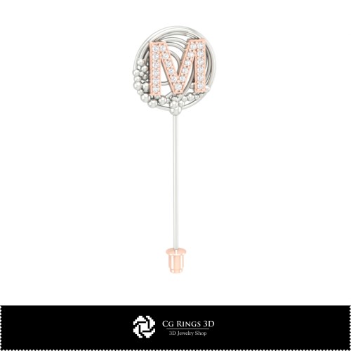 3D-Brosche mit Buchstabe M Home, Schmuck 3D-CAD, Broschen 3D-CAD, 3D-Broschen-Nadel