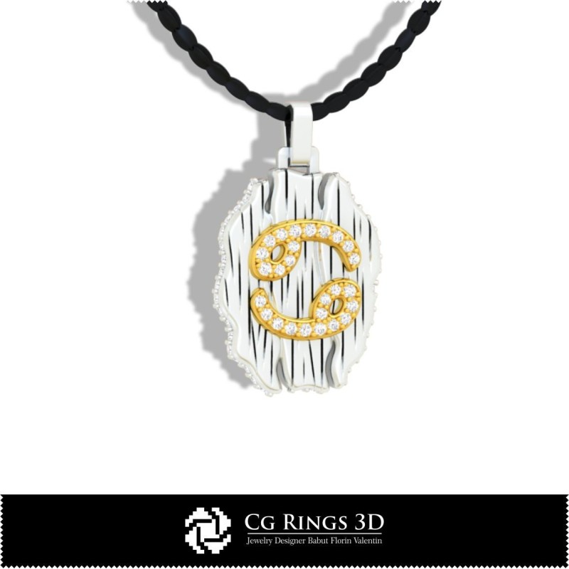 Pendentif Signe du Cancer - CAO 3D Maison, CAO 3D Bijoux, CAO 3D Pendentifs, CAO 3D Bijoux Vintage, Pendentifs du Zodiaque 3D,