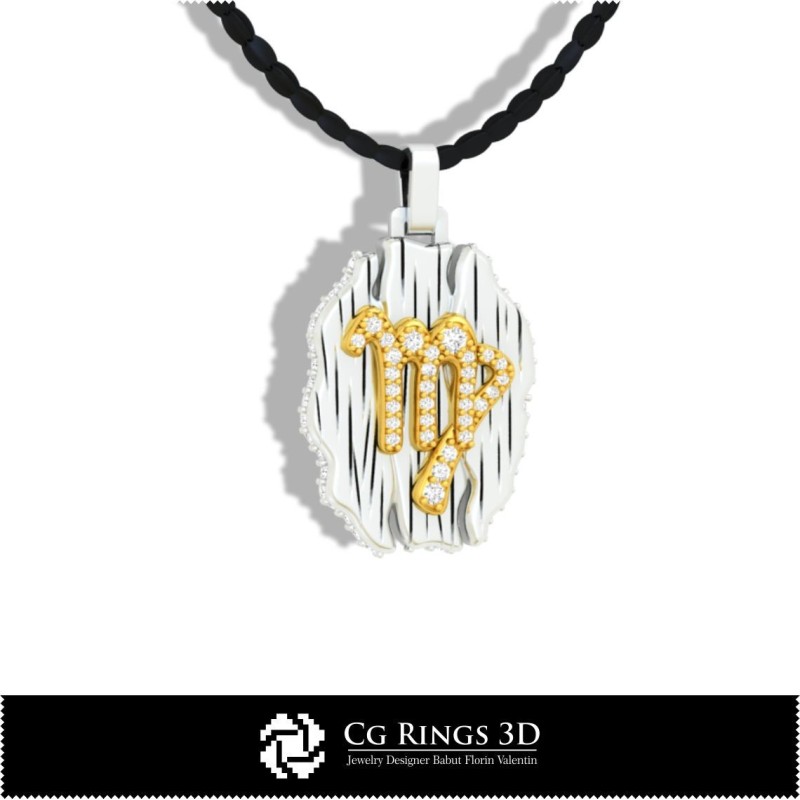 Jungfrau Sternzeichen-Anhänger - 3D-CAD Zuhause, Schmuck 3D-CAD, Anhänger 3D-CAD, Vintage-Schmuck 3D-CAD,