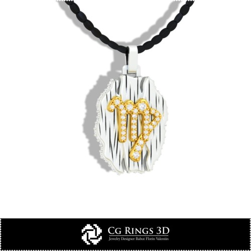 处女座星座吊坠 - 3D CAD 家居, 珠宝 3D CAD, 吊坠 3D CAD, 复古珠宝 3D CAD, 3D 星座吊坠, 3D 复古风格