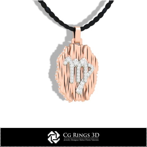处女座星座吊坠 - 3D CAD 家居, 珠宝 3D CAD, 吊坠 3D CAD, 复古珠宝 3D CAD, 3D 星座吊坠, 3D 复古风格