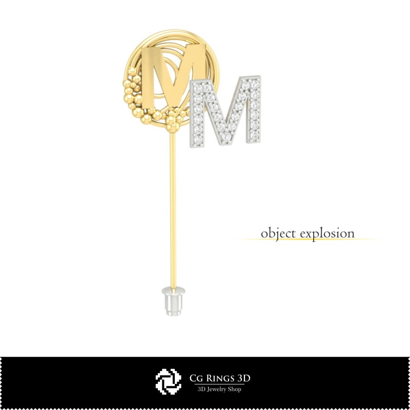 Broche 3D avec lettre M Maison, Bijoux CAO 3D, Broches CAO 3D, Broche à épingle 3D