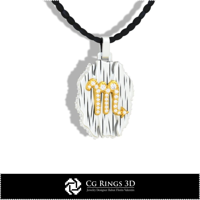 天蝎座星座吊坠 - 3D CAD 家居, 珠宝 3D CAD, 吊坠 3D CAD, 复古珠宝 3D CAD, 3D 星座吊坠, 3D 复古风