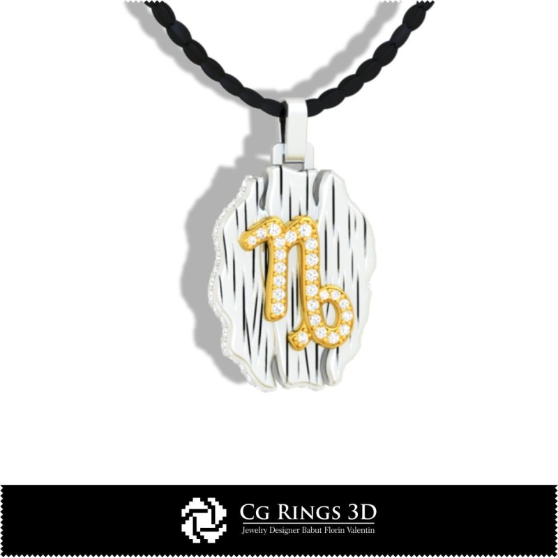 摩羯座星座吊坠 - 3D CAD 家居，珠宝 3D CAD，吊坠 3D CAD，复古珠宝 3D CAD，3D 星座吊坠，3D 复古