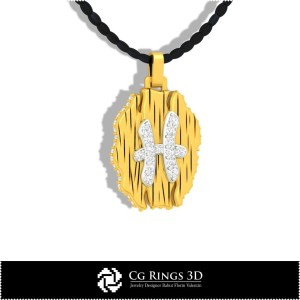 Ciondolo Zodiaco Pesci - CAD 3D Casa, CAD 3D Gioielli, CAD 3D Ciondoli, CAD 3D Gioielli Vintage, CAD 3D Ciondoli con Diamanti, 2