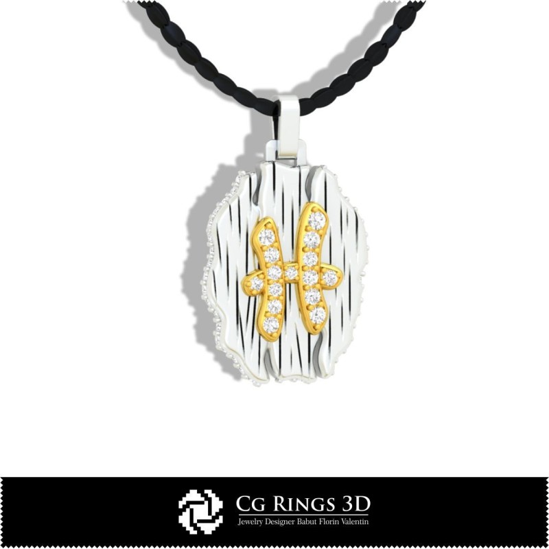 Ciondolo Zodiaco Pesci - CAD 3D Casa, CAD 3D Gioielli, CAD 3D Ciondoli, CAD 3D Gioielli Vintage, CAD 3D Ciondoli con Diamanti,