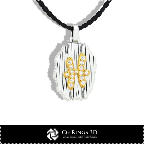Pendentif Signe du Poissons - CAO 3D pour la Maison, CAO 3D Bijoux, CAO 3D Pendentifs, CAO 3D Bijoux Vintage, Pendentifs