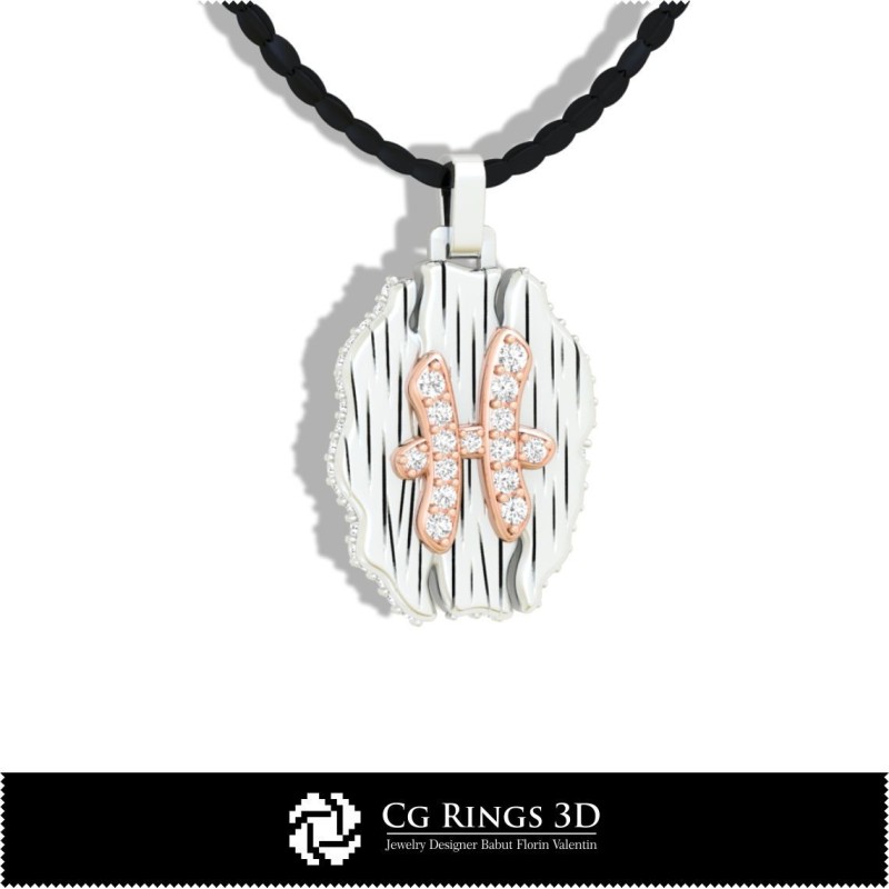 Fische Sternzeichen Anhänger - 3D-CAD Home, Schmuck 3D-CAD, Anhänger 3D-CAD, Vintage-Schmuck 3D-CAD, 3D Diamantanhänger, 3D