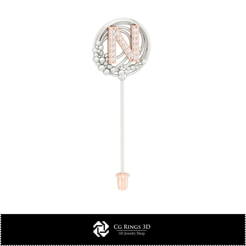 Broche 3D avec lettre N Home, Bijoux 3D CAO, Broches 3D CAO, Épingle-broche 3D