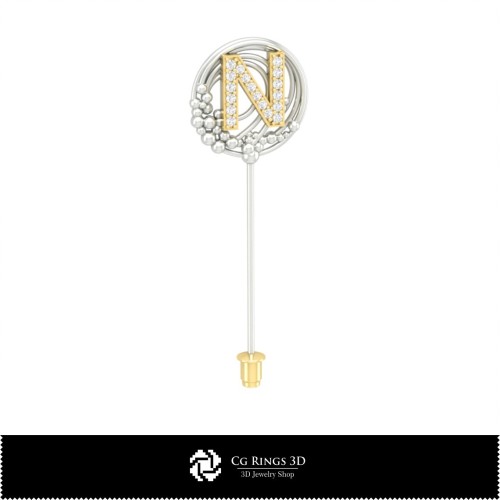 Broche 3D con letra N para el hogar, CAD 3D de joyería, CAD 3D de broches, broche 3D tipo alfiler