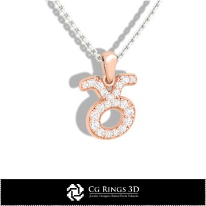Stier Sternzeichen Kinder Anhänger - 3D-CAD Zuhause, Schmuck 3D-CAD, Anhänger 3D-CAD, 3D Sternzeichen-Anhänger, 3D 2