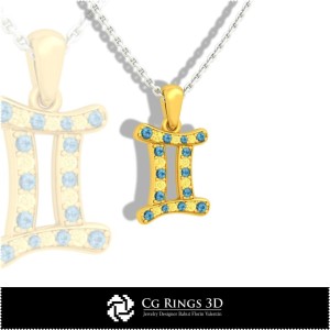Ciondolo Gemelli per Bambini - CAD 3D Casa, Gioielli CAD 3D, Ciondoli CAD 3D, Ciondoli Zodiacali 3D, Ciondoli per Bambini 3D