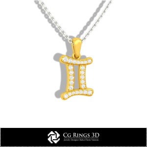 Gemini Zodiac Children Pendant - 3D CAD Home, Jewelry 3D CAD, Pendants 3D CAD , 3D Zodiac Pendants, 3D Children Pendants 2