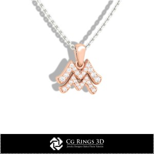 Aquarius Zodiac Children Pendant - 3D CAD Home, Jewelry 3D CAD, Pendants 3D CAD , 3D Zodiac Pendants, 3D Children Pendants 2