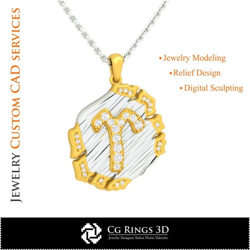 白羊座生肖吊坠 - 3D CAD 家居, 珠宝 3D CAD, 吊坠 3D CAD, 复古珠宝 3D CAD, 3D 生肖吊坠, 3D 复古风格