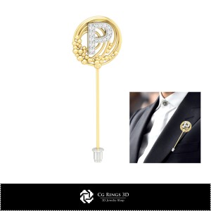 Broche 3D con letra P para el hogar, Joyería CAD 3D, Broches CAD 3D, Pasador de broche 3D