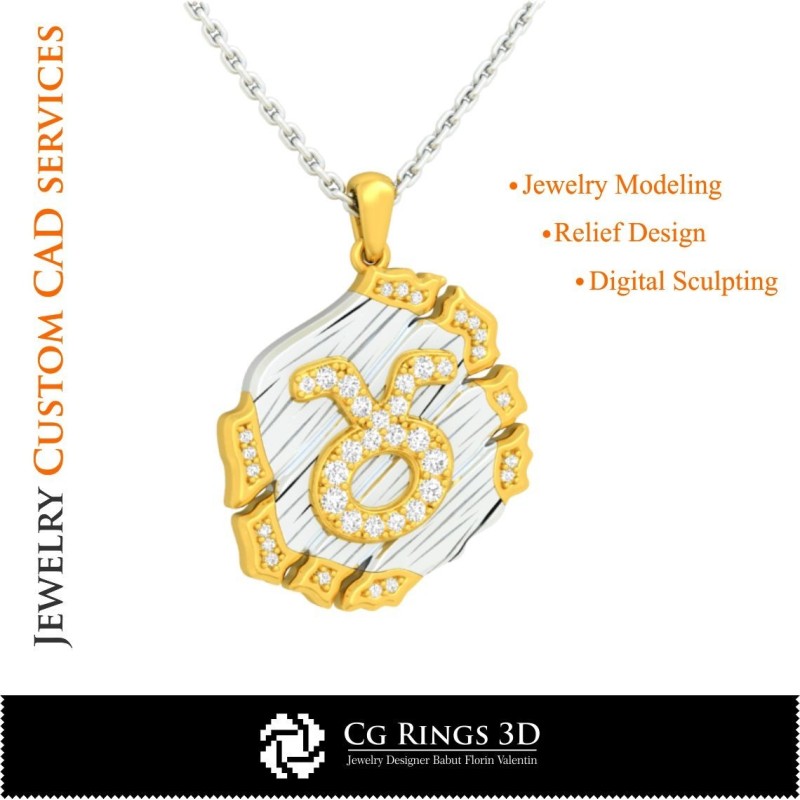 Taurus Zodiac Pendant - 3D CAD Home, Jewelry 3D CAD, Pendants 3D CAD , Vintage Jewelry 3D CAD , 3D Zodiac Pendants, 3D Retro Mo