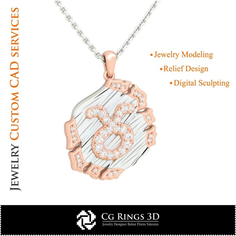 Taurus Zodiac Pendant - 3D CAD Home, Jewelry 3D CAD, Pendants 3D CAD , Vintage Jewelry 3D CAD , 3D Zodiac Pendants, 3D Retro Mo