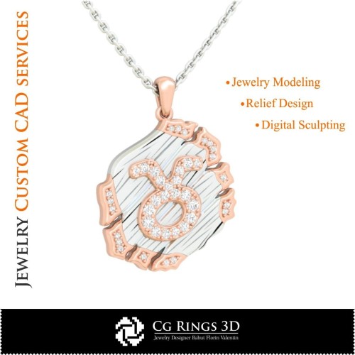 Pendentif Signe du Taureau - Modèle 3D CAO Maison, CAO Bijoux 3D, Pendentifs CAO 3D, CAO Bijoux Vintage 3D, Pendentifs Zodiaque