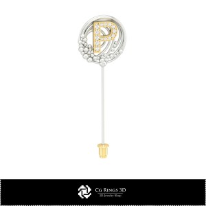 Broche 3D con letra P para el hogar, Joyería CAD 3D, Broches CAD 3D, Pasador de broche 3D 2