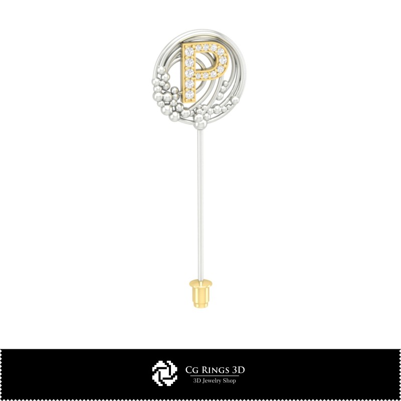 3D-Brosche mit Buchstabe P Home, Schmuck 3D-CAD, Broschen 3D-CAD, 3D-Broschen-Anstecknadel