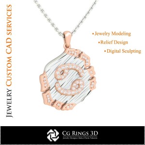 Cancer Zodiac Pendant - 3D CAD Home, Jewelry 3D CAD, Pendants 3D CAD , Vintage Jewelry 3D CAD , 3D Zodiac Pendants, 3D Retro Mo 2