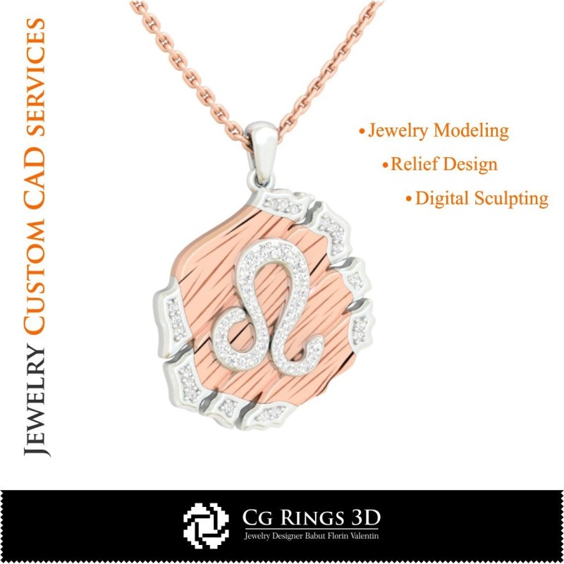 Ciondolo Segno Zodiacale Leone - CAD 3D Casa, CAD 3D Gioielli, CAD 3D Ciondoli, CAD 3D Gioielli Vintage, Ciondoli Zodiacali 3D,