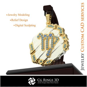 Pendente Zodiaco Vergine - CAD 3D Casa, CAD 3D Gioielli, CAD 3D Pendenti, CAD 3D Gioielli Vintage, Pendentif Zodiaco 3D, Retro