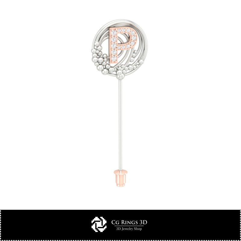 Broche 3D con letra P para el hogar, Joyería CAD 3D, Broches CAD 3D, Pasador de broche 3D