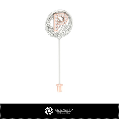 Spilla 3D con lettera P Home, Gioielli CAD 3D, Spille CAD 3D, Spilla a bastoncino 3D