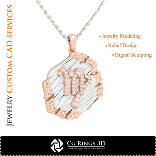 Pendentif Signe Vierge - CAO 3D pour Maison, CAO 3D Bijoux, CAO 3D Pendentifs, CAO 3D Bijoux Vintage, Pendentifs Zodiacaux 3D,