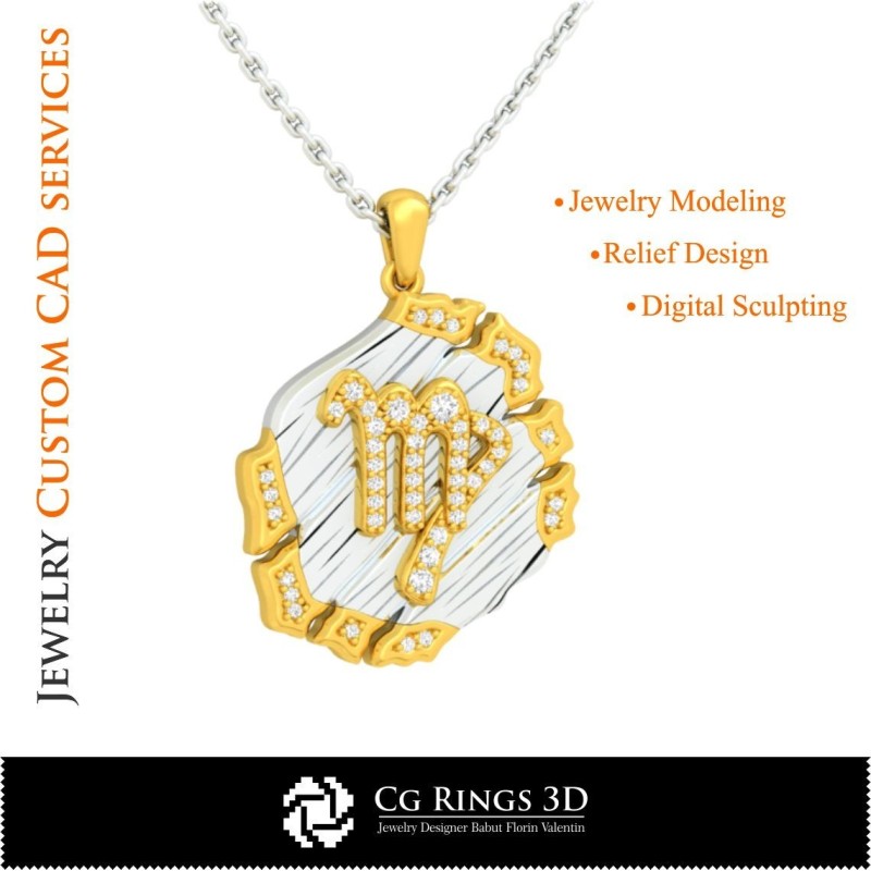 Colgante Zodiaco Virgo - CAD 3D para Hogar, CAD 3D de Joyería, CAD 3D de Colgantes, CAD 3D de Joyería Vintage, Colgantes